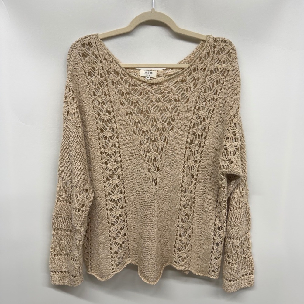 Umgee Womens Crochet Loose Knit Sweater Medium Fairygrunge Cottagecore Festival